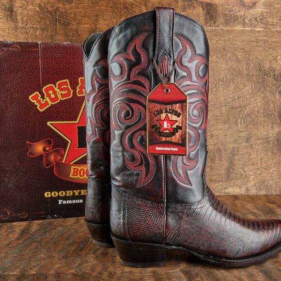 Los Altos Men's Black Cherry Teju Lizard Cowboy Boots 990718 Sz 10 EE STUNNING! - Picture 8 of 14